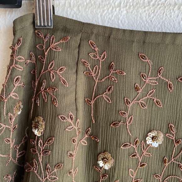 Vintage Y2K Express olive green beaded silk mini skirt Size S - Picture 6 of 15